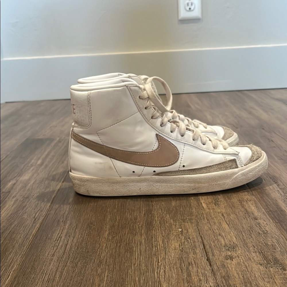 High-Top Sneakers in White and Tan